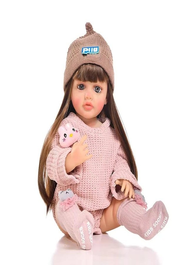Daji Reborn Baby Dolls Girl, 22 inch Beautiful Lifelike Doll Full Body Vinyl Silicone with Long Hair for Kids, Realistic Newborn Baby Doll with Feeding Toy for Birthday Christmas - Image 4